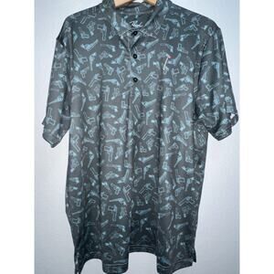 Hoolie Golf Polo Men’s L Shirt Green 1st Amendment Made In USA Pew Pew Revolver